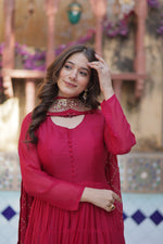 Thumbnail for Jyoti Fashion Women's Pink Star Georgette Rich Sequins Embroidered Anarkali Set with Dupatta - Distacart
