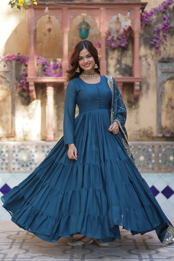 Jyoti Fashion Women's Rama Star Georgette Rich Sequins Embroidered Anarkali Set with Dupatta - Distacart