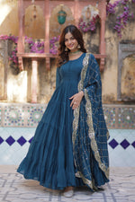 Thumbnail for Jyoti Fashion Women's Rama Star Georgette Rich Sequins Embroidered Anarkali Set with Dupatta - Distacart