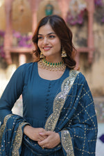 Thumbnail for Jyoti Fashion Women's Rama Star Georgette Rich Sequins Embroidered Anarkali Set with Dupatta - Distacart