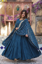 Thumbnail for Jyoti Fashion Women's Rama Star Georgette Rich Sequins Embroidered Anarkali Set with Dupatta - Distacart