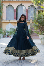 Thumbnail for Jyoti Fashion Women's Rama Faux Blooming Multi Sequins Embroidered Anarkali Set with Dupatta - Distacart