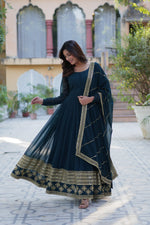 Thumbnail for Jyoti Fashion Women's Rama Faux Blooming Multi Sequins Embroidered Anarkali Set with Dupatta - Distacart