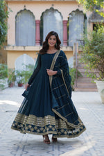 Thumbnail for Jyoti Fashion Women's Rama Faux Blooming Multi Sequins Embroidered Anarkali Set with Dupatta - Distacart