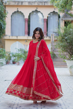 Thumbnail for Jyoti Fashion Women's Red Faux Blooming Multi Sequins Embroidered Anarkali Set with Dupatta - Distacart