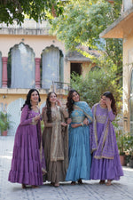 Thumbnail for Jyoti Fashion Women's Jamuni, Beige, Sky Blue & Purple Star Georgette Rich Sequins Embroidered Combo Anarkali Set with Dupatta - Distacart