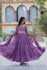 Thumbnail for Jyoti Fashion Women's Jamuni Star Georgette Rich Sequins Embroidered Anarkali Set with Dupatta - Distacart