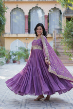 Thumbnail for Jyoti Fashion Women's Jamuni Star Georgette Rich Sequins Embroidered Anarkali Set with Dupatta - Distacart