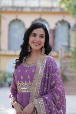 Thumbnail for Jyoti Fashion Women's Jamuni Star Georgette Rich Sequins Embroidered Anarkali Set with Dupatta - Distacart