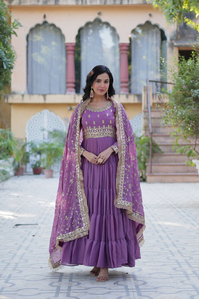 Jyoti Fashion Women's Jamuni Star Georgette Rich Sequins Embroidered Anarkali Set with Dupatta - Distacart