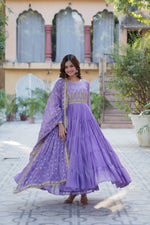 Thumbnail for Jyoti Fashion Women's Purple Star Georgette Rich Sequins Embroidered Anarkali Set with Dupatta - Distacart
