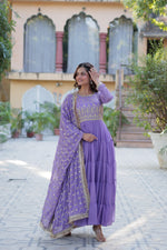 Thumbnail for Jyoti Fashion Women's Purple Star Georgette Rich Sequins Embroidered Anarkali Set with Dupatta - Distacart