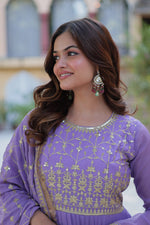 Thumbnail for Jyoti Fashion Women's Purple Star Georgette Rich Sequins Embroidered Anarkali Set with Dupatta - Distacart