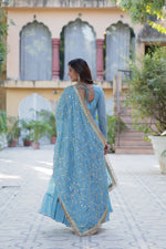 Thumbnail for Jyoti Fashion Women's Sky Blue Star Georgette Rich Sequins Embroidered Anarkali Set with Dupatta - Distacart