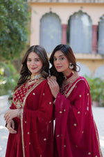 Thumbnail for Jyoti Fashion Women's Maroon & Pink Faux Georgette Rich Sequins Embroidered Combo Anarkali Set with Dupatta - Distacart