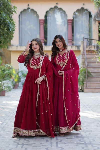 Jyoti Fashion Women's Maroon & Pink Faux Georgette Rich Sequins Embroidered Combo Anarkali Set with Dupatta - Distacart