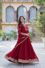 Thumbnail for Jyoti Fashion Women's Maroon Faux Georgette Rich Sequins Embroidered Anarkali Set with Dupatta - Distacart