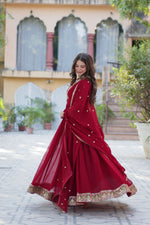Thumbnail for Jyoti Fashion Women's Maroon Faux Georgette Rich Sequins Embroidered Anarkali Set with Dupatta - Distacart
