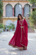 Thumbnail for Jyoti Fashion Women's Pink Faux Georgette Rich Sequins Embroidered Anarkali Set with Dupatta - Distacart