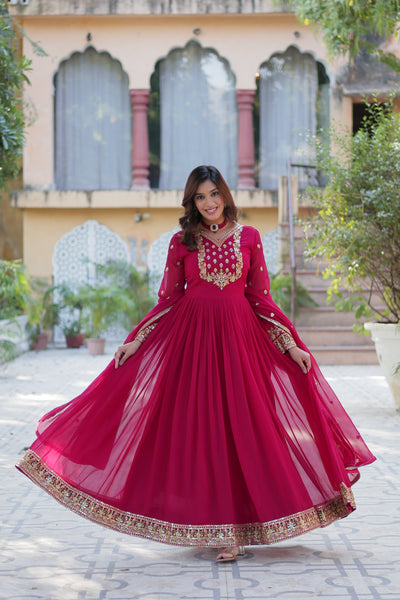 Jyoti Fashion Women's Pink Faux Georgette Rich Sequins Embroidered Anarkali Set with Dupatta - Distacart