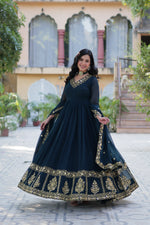Thumbnail for Jyoti Fashion Women's Rama Faux Georgette Zari Thread & Sequins Embroidered Anarkali Set with Dupatta - Distacart