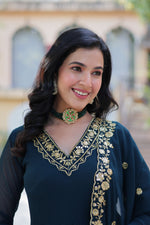 Thumbnail for Jyoti Fashion Women's Rama Faux Georgette Zari Thread & Sequins Embroidered Anarkali Set with Dupatta - Distacart