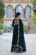 Thumbnail for Jyoti Fashion Women's Rama Faux Georgette Zari Thread & Sequins Embroidered Anarkali Set with Dupatta - Distacart