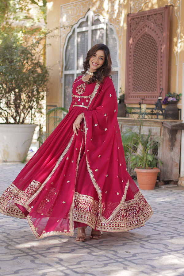 Jyoti Fashion Women's Pink Faux Georgette Rich Sequins Embroidered Anarkali Set with Dupatta - Distacart