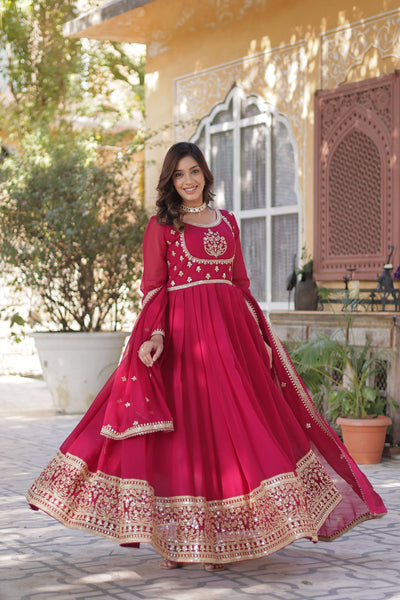 Jyoti Fashion Women's Pink Faux Georgette Rich Sequins Embroidered Anarkali Set with Dupatta - Distacart