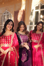 Thumbnail for Jyoti Fashion Women's Maroon, Purple & Pink Faux Blooming Sequins Zari Embroidered Anarkali Set with Dupatta - Distacart