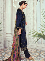 Thumbnail for Jyoti Fashion Women's Navy Blue Velvet Cording with Digital Printed Kurta with Trouser & Dupatta - Distacart