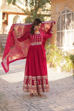 Thumbnail for Jyoti Fashion Women's Pink Faux Blooming Sequins Zari Embroidered Anarkali Set with Dupatta - Distacart