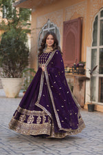 Thumbnail for Jyoti Fashion Women's Purple Faux Blooming Sequins Zari Embroidered Anarkali Set with Dupatta - Distacart