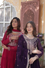 Thumbnail for Jyoti Fashion Women's Pink & Wine Faux Georgette Embroidered Pearl Work Combo Anarkali Set with Dupatta - Distacart