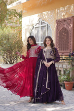 Thumbnail for Jyoti Fashion Women's Pink & Wine Faux Georgette Embroidered Pearl Work Combo Anarkali Set with Dupatta - Distacart