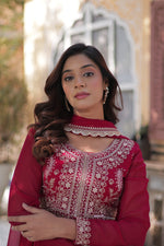 Thumbnail for Jyoti Fashion Women's Pink Faux Georgette Embroidered Pearl Work Anarkali Set with Dupatta - Distacart