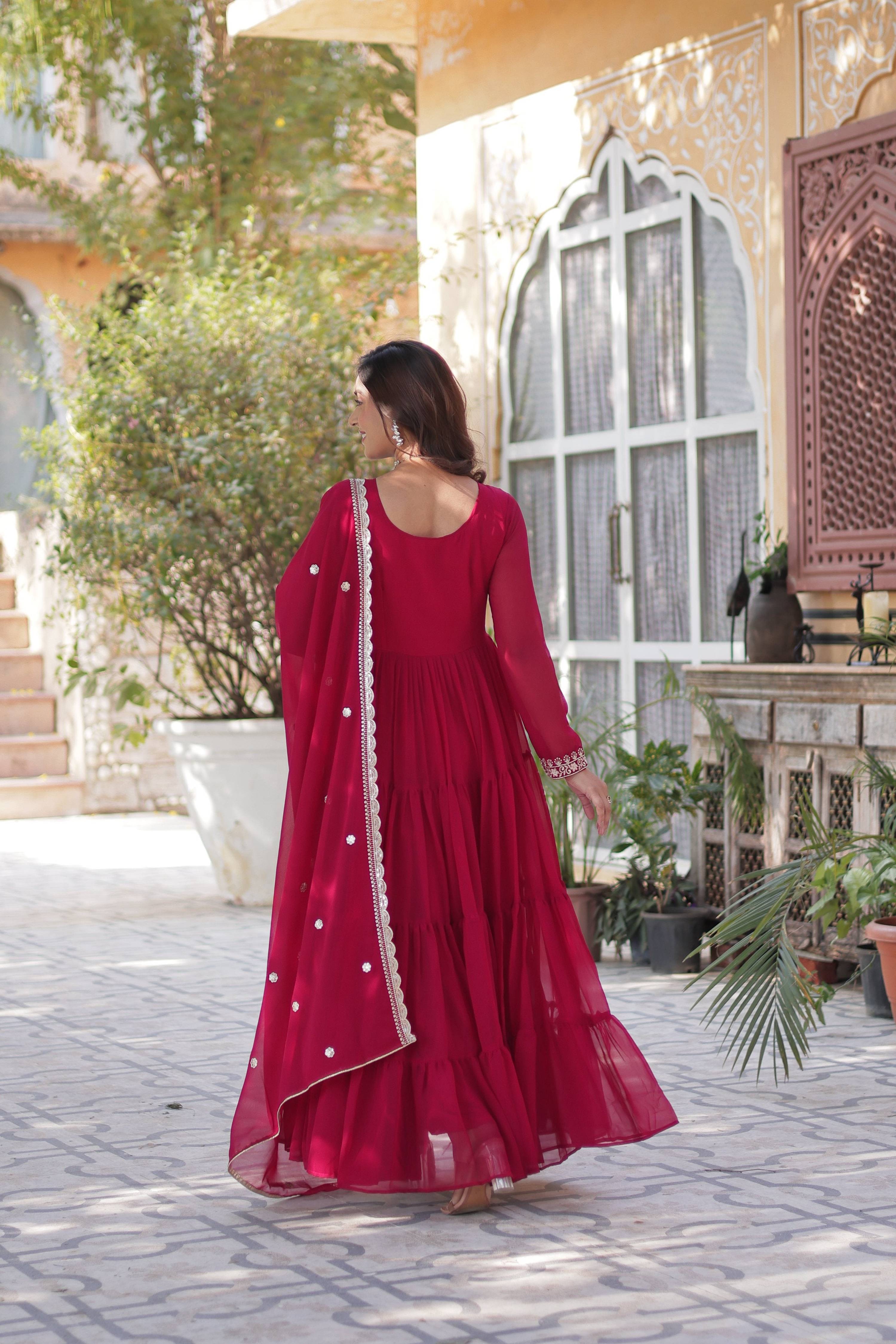 Jyoti Fashion Women's Pink Faux Georgette Embroidered Pearl Work Anarkali Set with Dupatta - Distacart