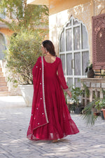 Thumbnail for Jyoti Fashion Women's Pink Faux Georgette Embroidered Pearl Work Anarkali Set with Dupatta - Distacart
