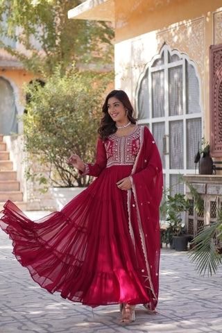 Jyoti Fashion Women's Pink Faux Georgette Embroidered Pearl Work Anarkali Set with Dupatta - Distacart