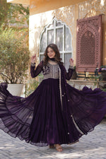 Thumbnail for Jyoti Fashion Women's Wine Faux Georgette Embroidered Pearl Work Anarkali Set with Dupatta - Distacart