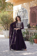 Thumbnail for Jyoti Fashion Women's Wine Faux Georgette Embroidered Pearl Work Anarkali Set with Dupatta - Distacart