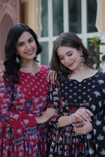 Thumbnail for Jyoti Fashion Women's Maroon & Black Cotton Printed Designer Combo Anarkali Set with Dupatta - Distacart