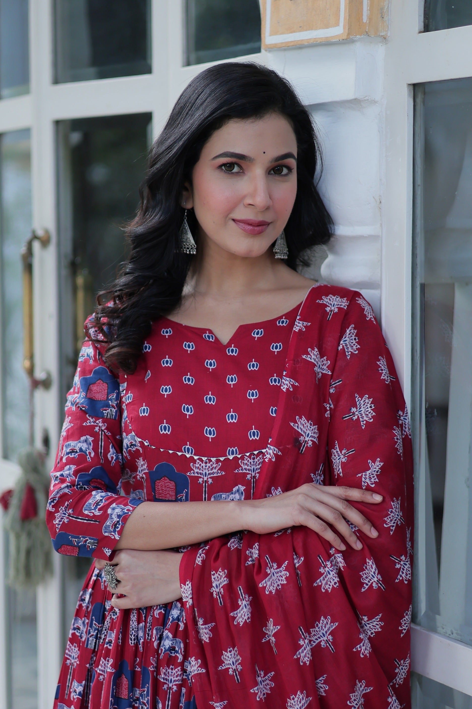 Jyoti Fashion Women's Maroon Cotton Printed Designer Anarkali Set with Dupatta - Distacart
