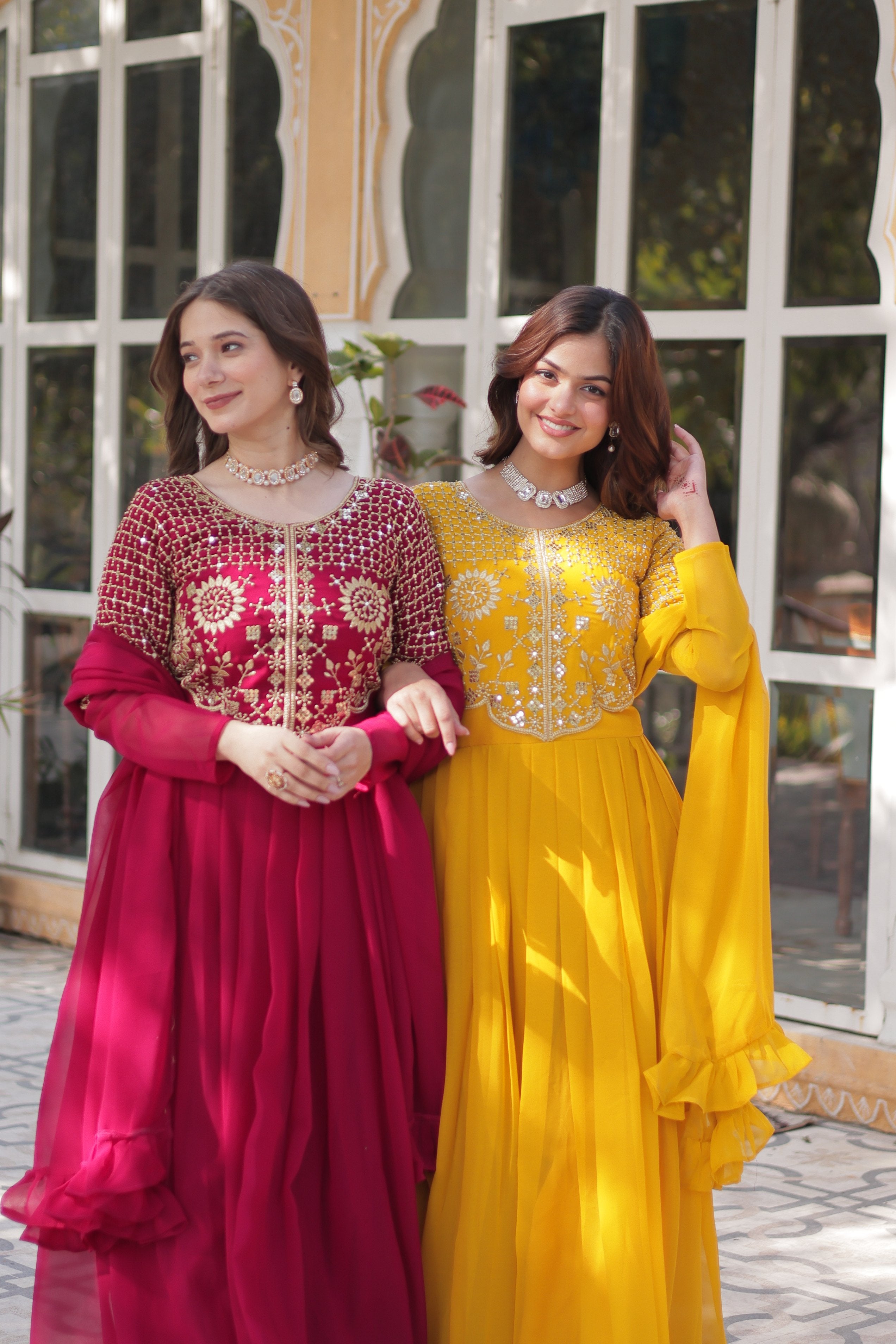 Jyoti Fashion Women's Pink & Yellow Faux Georgette Embroidered Designer Combo Anarkali Set with Dupatta - Distacart