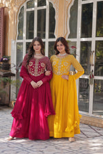 Thumbnail for Jyoti Fashion Women's Pink & Yellow Faux Georgette Embroidered Designer Combo Anarkali Set with Dupatta - Distacart