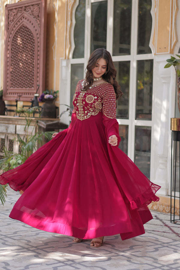Jyoti Fashion Women's Pink Faux Georgette Embroidered Designer Anarkali Set with Dupatta - Distacart
