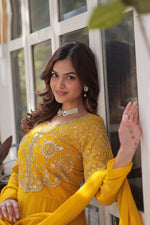 Thumbnail for Jyoti Fashion Women's Yellow Faux Georgette Embroidered Designer Anarkali Set with Dupatta - Distacart