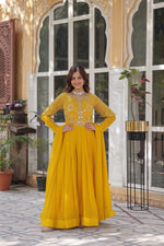 Thumbnail for Jyoti Fashion Women's Yellow Faux Georgette Embroidered Designer Anarkali Set with Dupatta - Distacart
