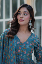 Thumbnail for Jyoti Fashion Women's Rama Cotton Printed Designer Anarkali Set with Dupatta - Distacart