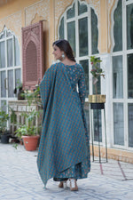 Thumbnail for Jyoti Fashion Women's Rama Cotton Printed Designer Anarkali Set with Dupatta - Distacart